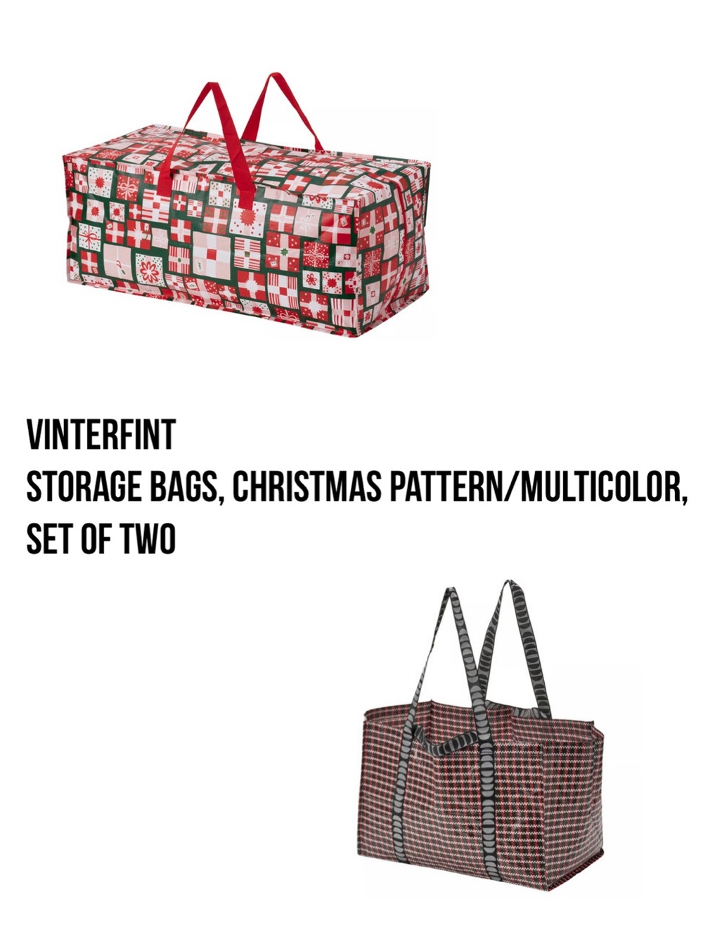VINTERFINT Holiday Storage Bags in Red, Green, White - Set of Two